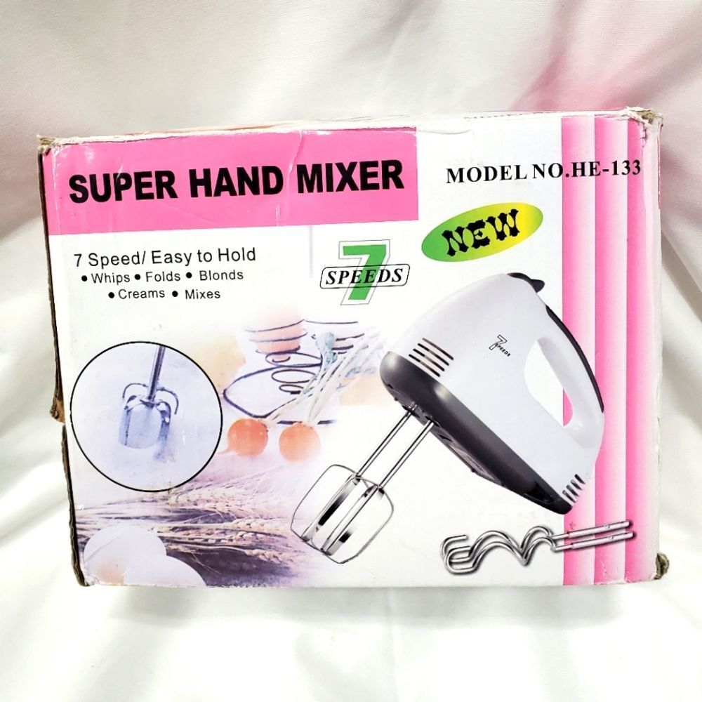 7 Speeds Super Hand Mixer Electric Egg Beater Handheld Blender White